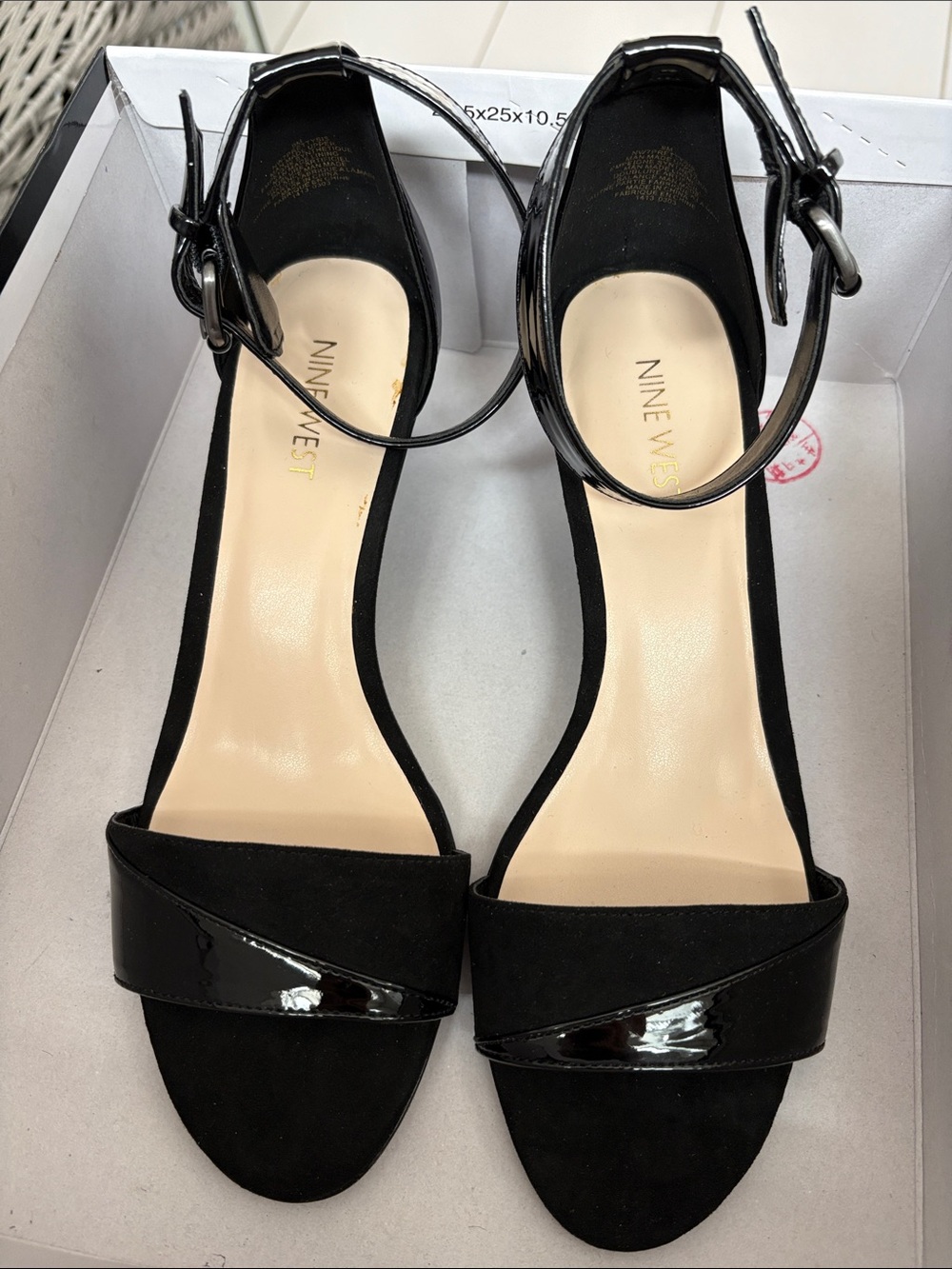 Nine West Black Suede & Patent Ankle-Strap Heels - NEW IN BOX